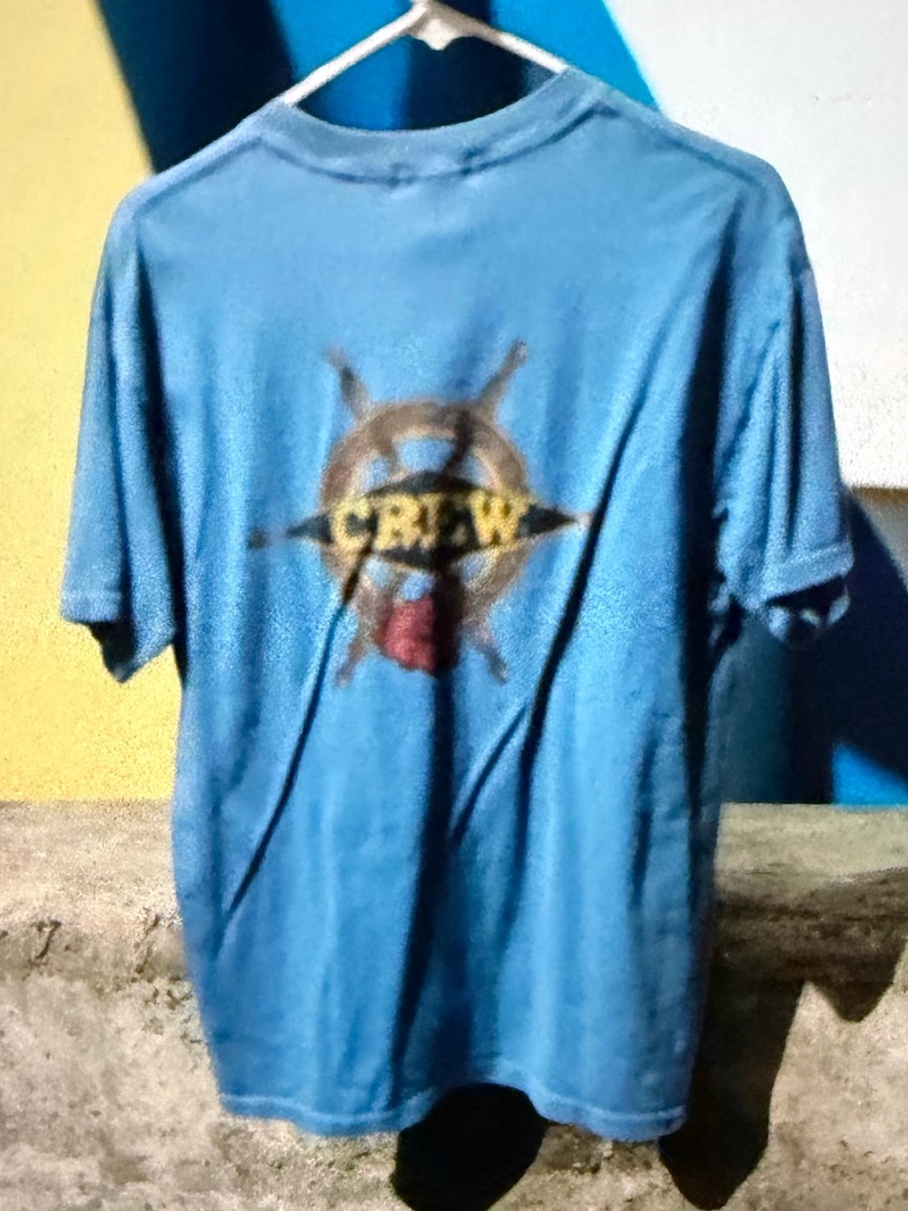 Vintage West Marine Crew Nautical Ship Wheel Graphic T-Shirt - Light Blue Size M
